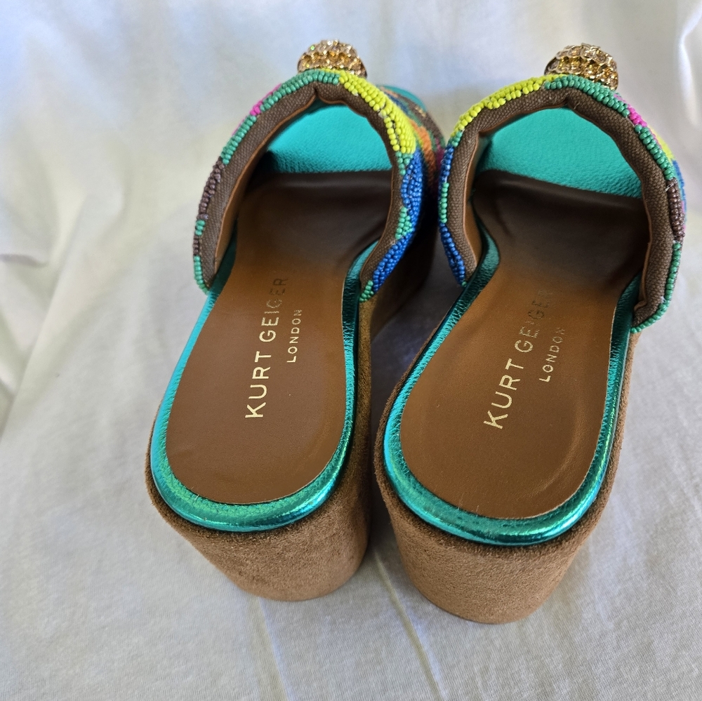 Kurt Geiger Beaded Floral Slide Mules in Teal, Green, Pink, Orange - Picture 9 of 16